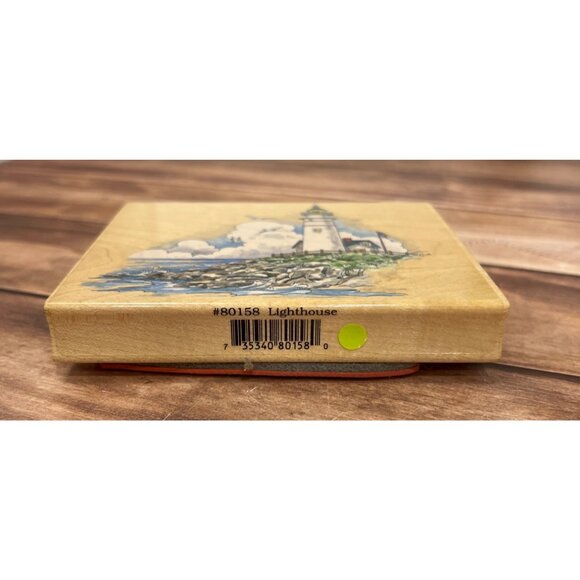 STAMPS HAPPEN 80158 LIGHTHOUSE WOOD MOUNTED RUBBER STAMP SEASCAPE - Picture 5 of 5